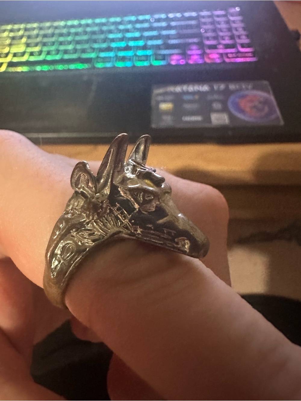 Silver or white gold plated Anubis Egyptian God Ring